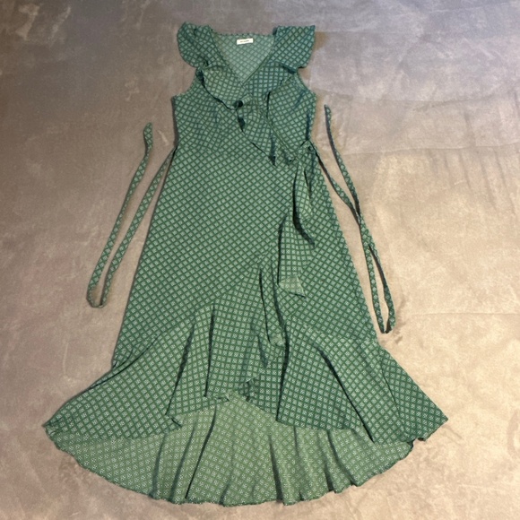 Max Studio Wrap Dress Womens Small Green Sleeveless Ruffled High Low Hem Maxi - Picture 1 of 4
